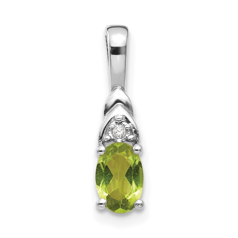14k White Gold Peridot August Birthstone And Diamond Ladies Mini Charm Pendant